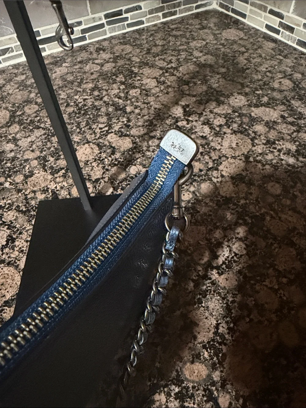 Coach EUC Pebbled Carrie Leather crossbody metallic blue